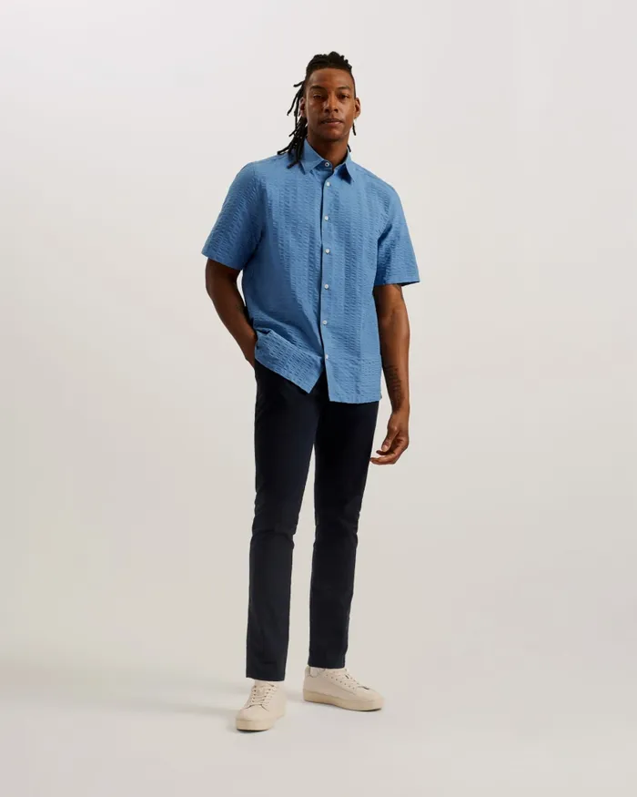 Men VERDON 8211 Seersucker Stripe Cotton Shirt Blue Ted Baker Shirts