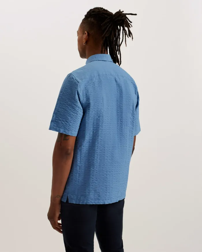 Men VERDON 8211 Seersucker Stripe Cotton Shirt Blue Ted Baker Shirts