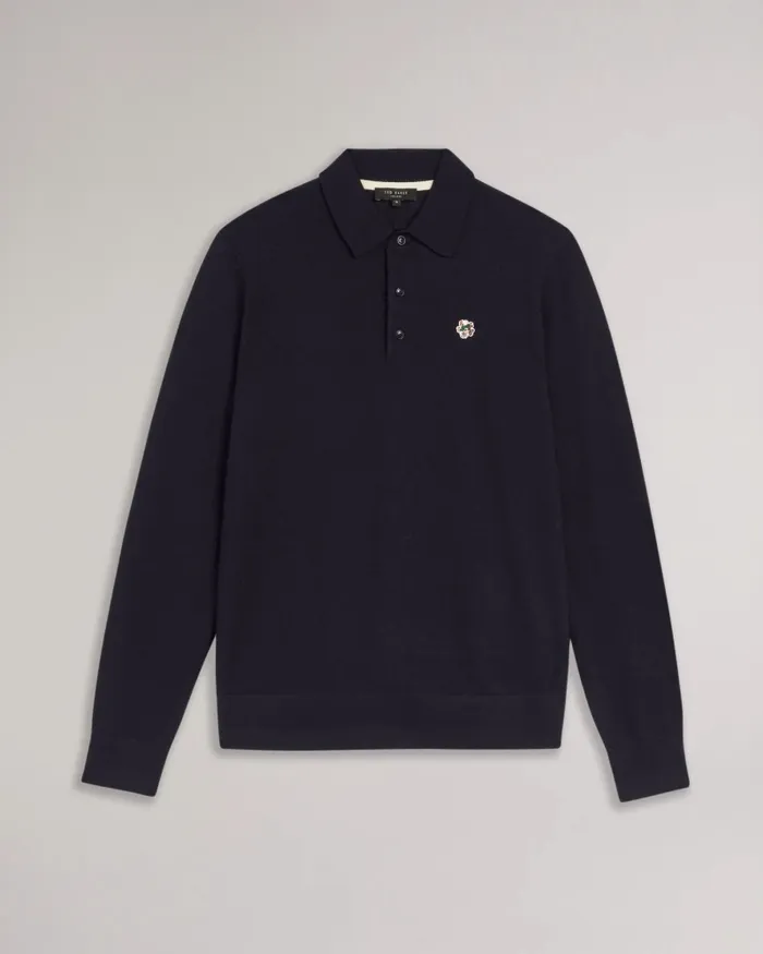 Men WEMBLEY 8211 Merino Wool Long Sleeve Polo Shirt Navy Ted Baker Tops