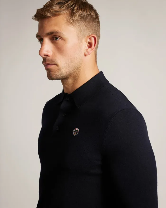 Men WEMBLEY 8211 Merino Wool Long Sleeve Polo Shirt Navy Ted Baker Tops