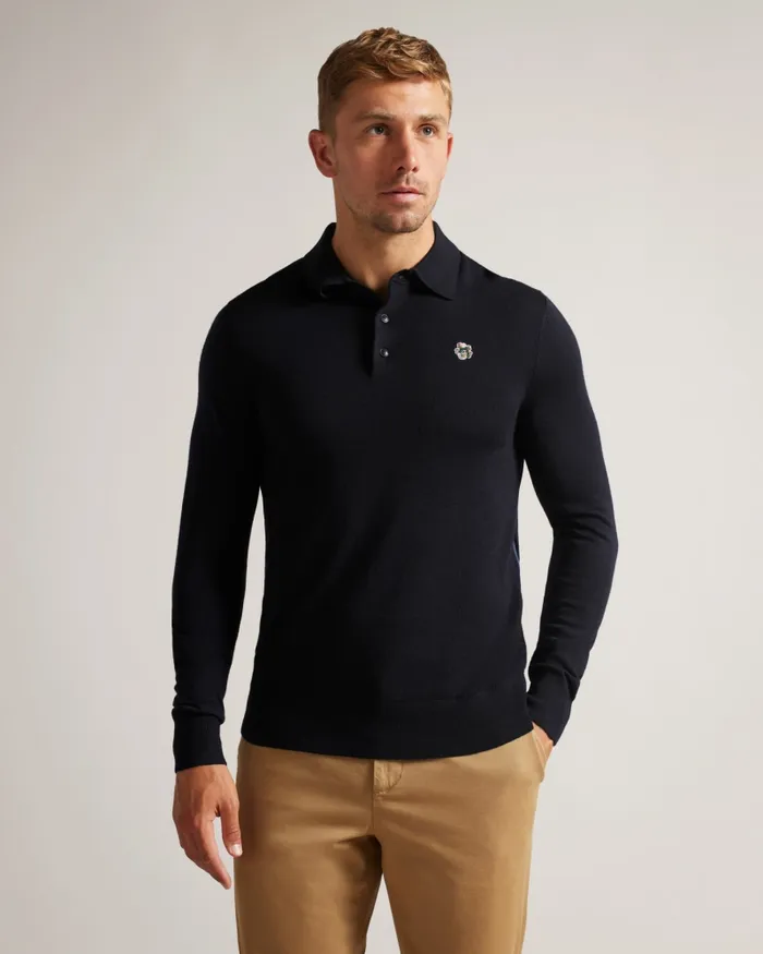 Men WEMBLEY 8211 Merino Wool Long Sleeve Polo Shirt Navy Ted Baker Tops