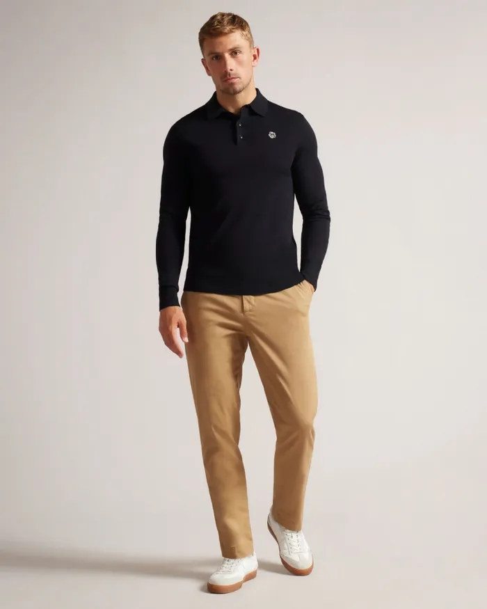 Men WEMBLEY 8211 Merino Wool Long Sleeve Polo Shirt Navy Ted Baker Tops