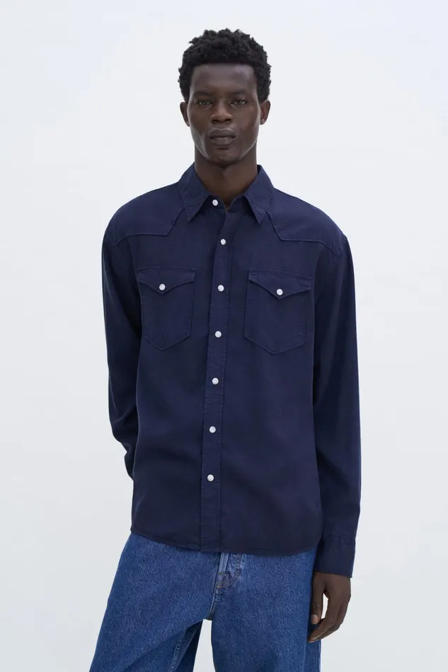 Men Western Shirt Navy Filippa K Shirts