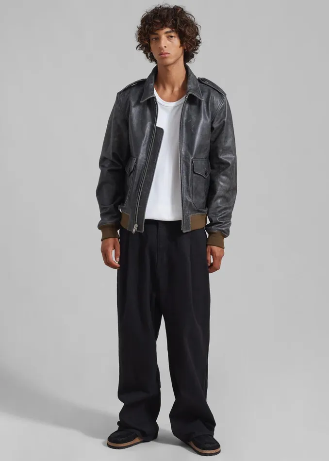 Men Wyatt Leather Bomber Jacket 8211 Charcoal The Frankie Shop Outerwear