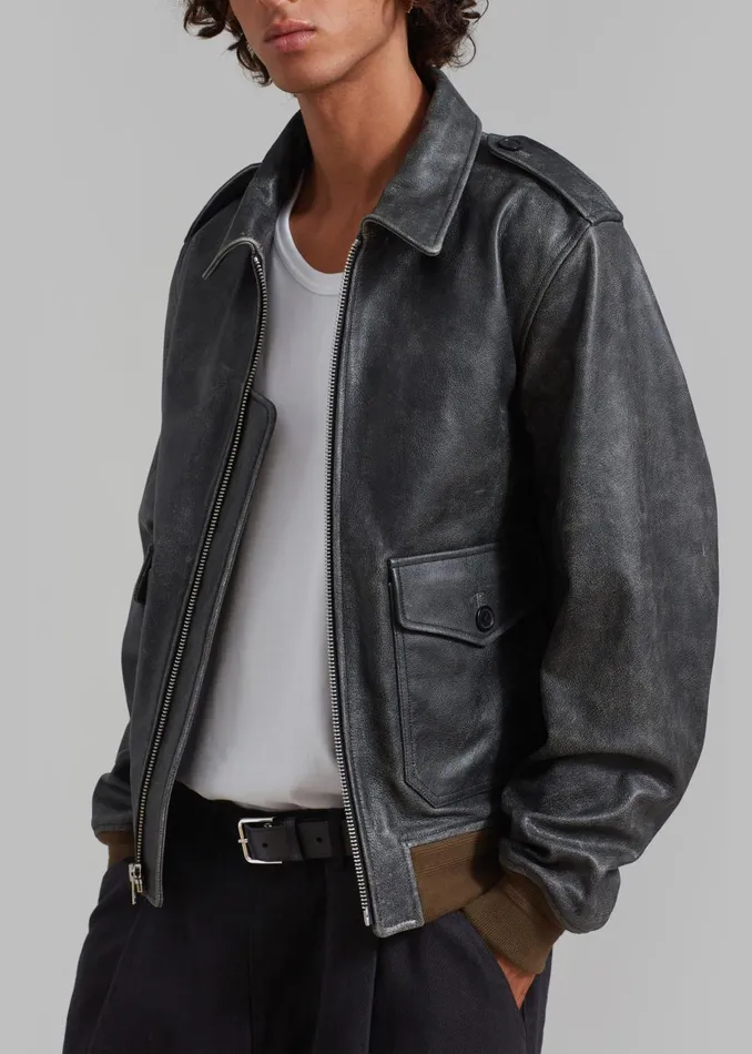 Men Wyatt Leather Bomber Jacket 8211 Charcoal The Frankie Shop Outerwear