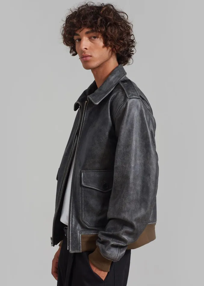 Men Wyatt Leather Bomber Jacket 8211 Charcoal The Frankie Shop Outerwear