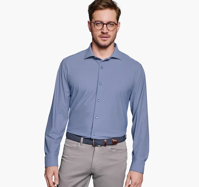 Men XC4 LongSleeve Print Knit Shirt Navy Basketweave Shirts Johnston and Murphy