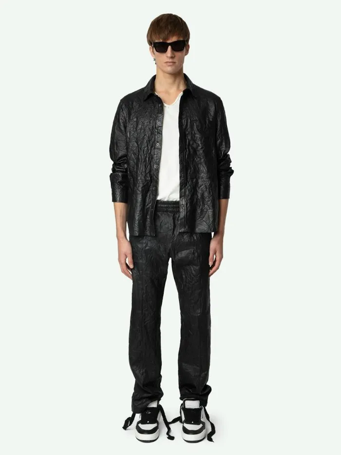 Men Zadig and Voltaire Shirts Serge Leather Shirt Black