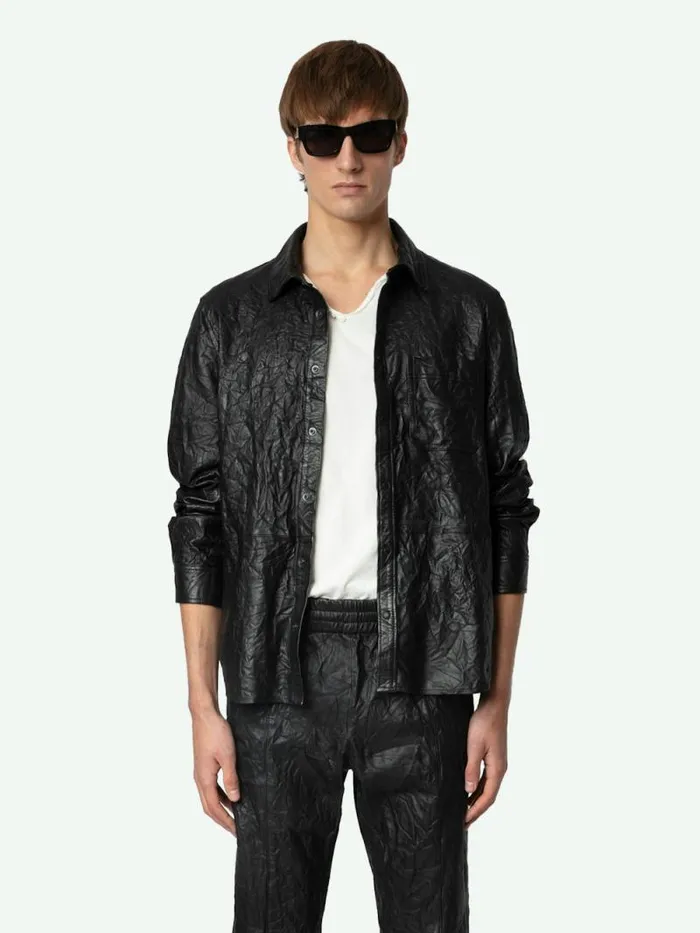 Men Zadig and Voltaire Shirts Serge Leather Shirt Black Men Zadig and Voltaire Shirts Serge Leather Shirt Black