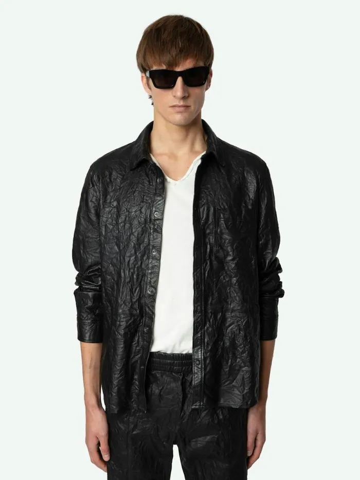 Men Zadig and Voltaire Shirts Serge Leather Shirt Black Men Zadig and Voltaire Shirts Serge Leather Shirt Black