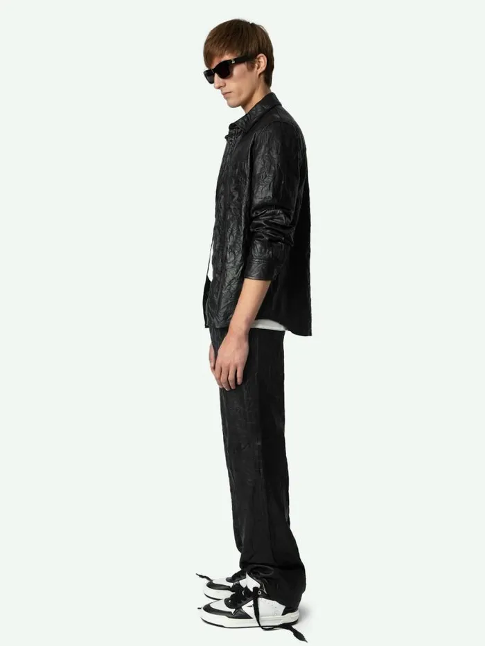 Men Zadig and Voltaire Shirts Serge Leather Shirt Black Men Zadig and Voltaire Shirts Serge Leather Shirt Black
