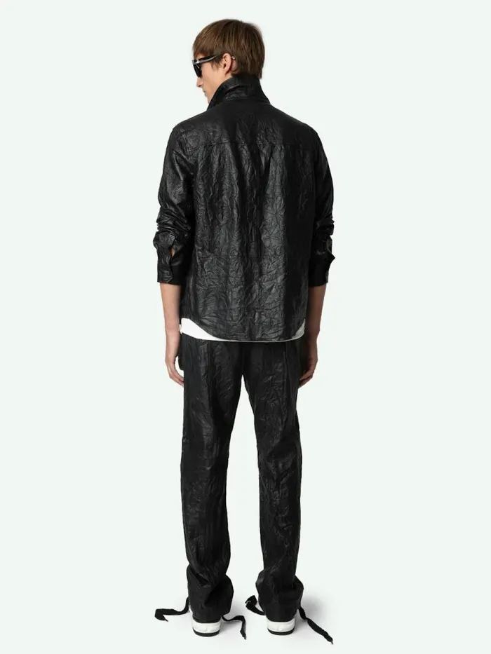 Men Zadig and Voltaire Shirts Serge Leather Shirt Black Men Zadig and Voltaire Shirts Serge Leather Shirt Black