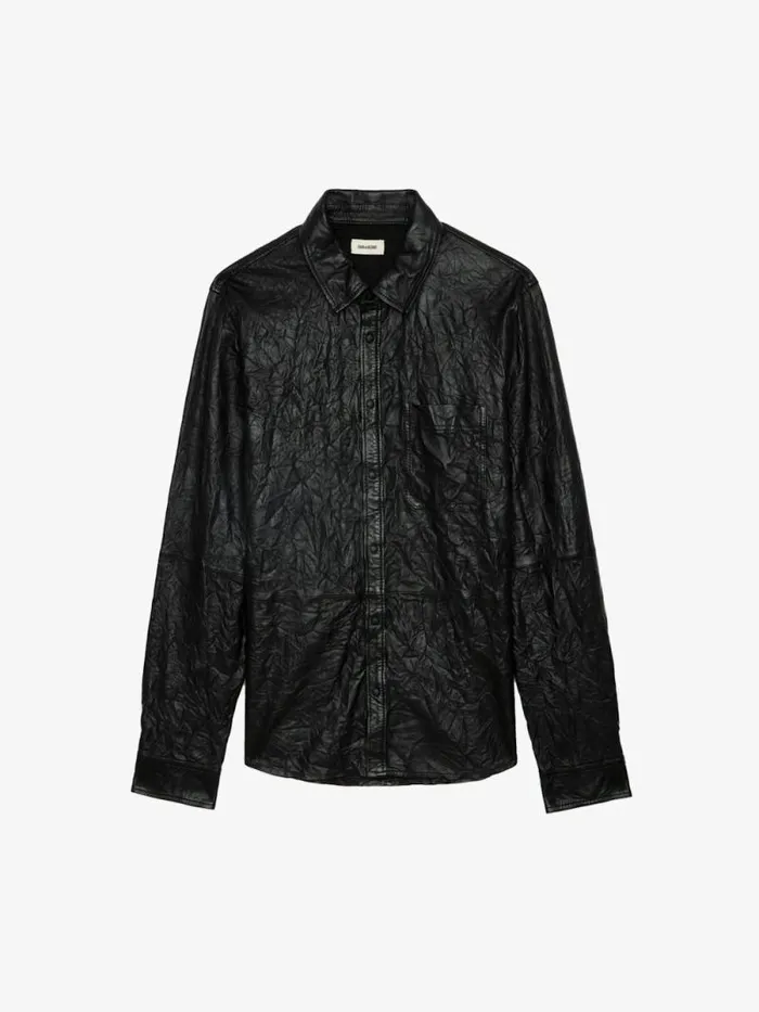 Men Zadig and Voltaire Shirts Serge Leather Shirt Black Men Zadig and Voltaire Shirts Serge Leather Shirt Black