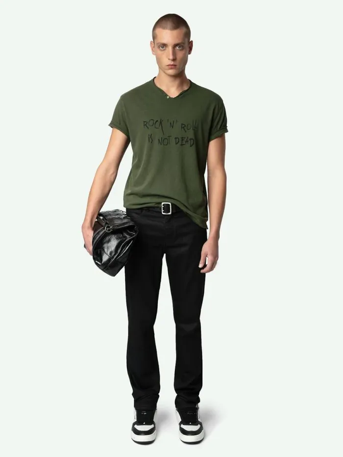 Men Zadig and Voltaire TShirts Monasti Henley Tshirt Used Kaki
