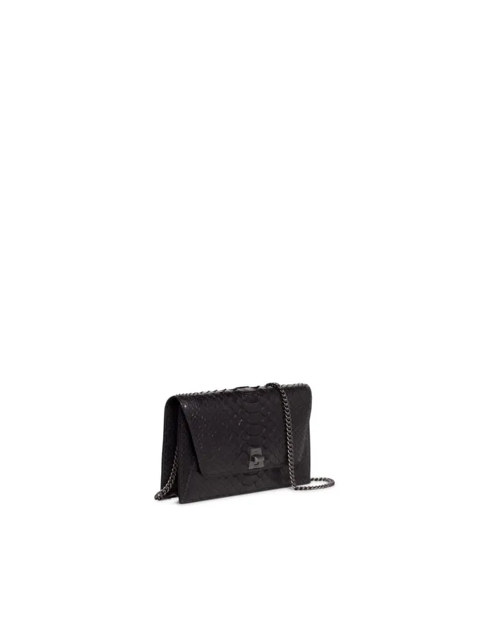Metallic Python Leather Crossbody Envelope Clutch Black Women Akris Clutches