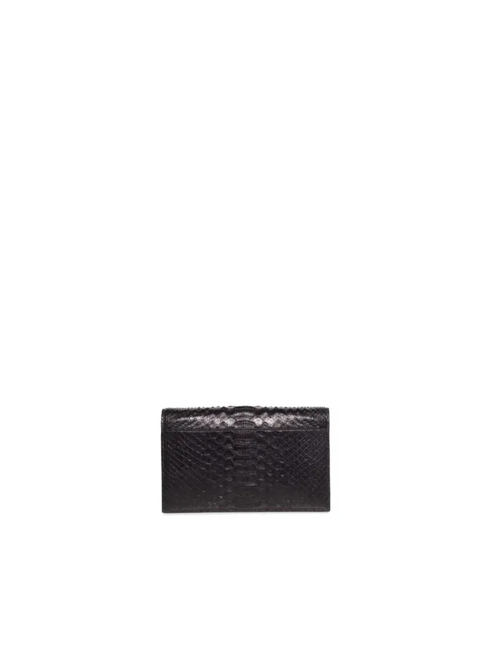 Metallic Python Leather Crossbody Envelope Clutch Black Women Akris Clutches