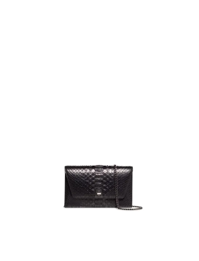 Metallic Python Leather Crossbody Envelope Clutch Black Women Akris Clutches