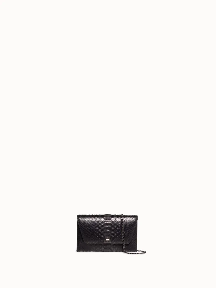 Metallic Python Leather Crossbody Envelope Clutch Black Women Akris Clutches