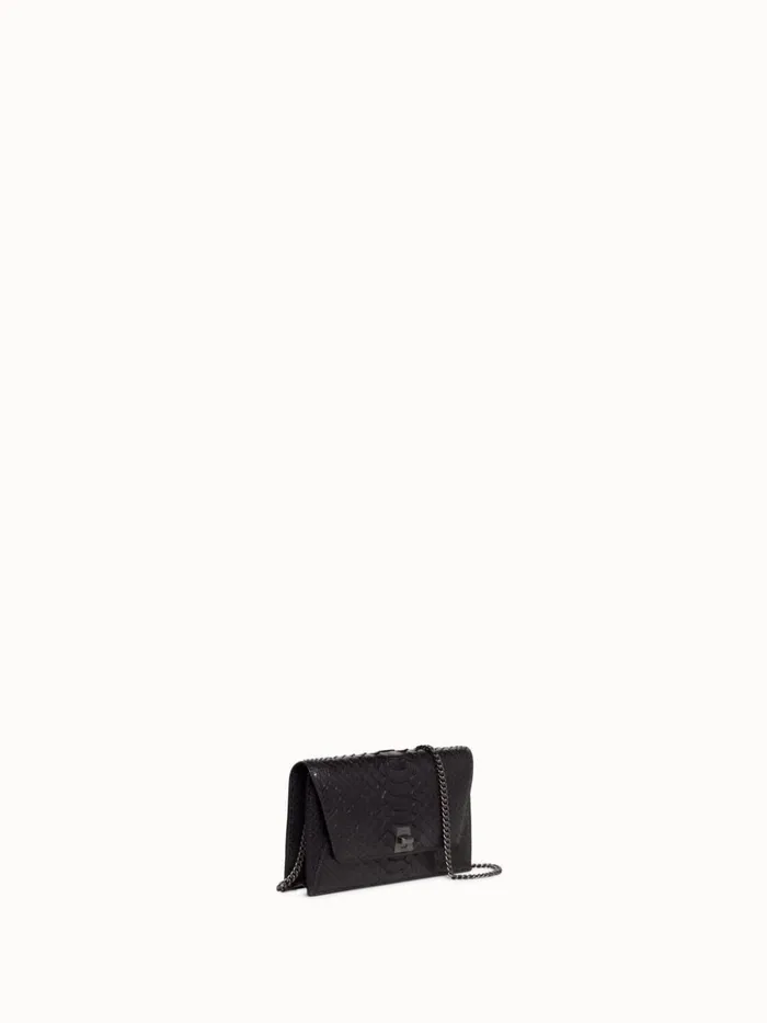 Metallic Python Leather Crossbody Envelope Clutch Black Women Akris Clutches