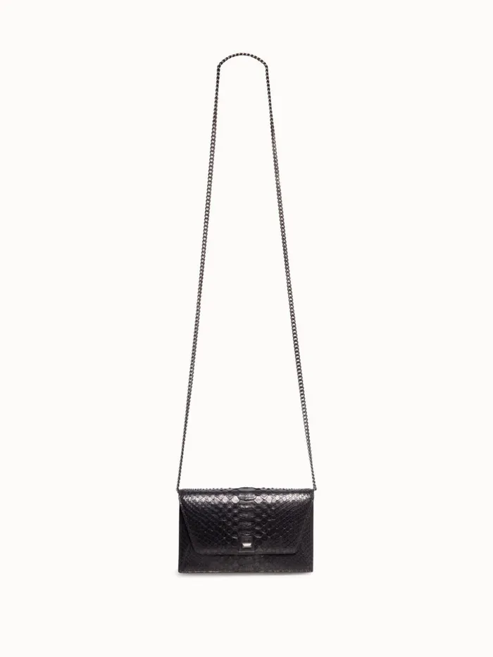 Metallic Python Leather Crossbody Envelope Clutch Black Women Akris Clutches