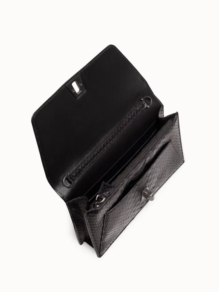 Metallic Python Leather Crossbody Envelope Clutch Black Women Akris Clutches