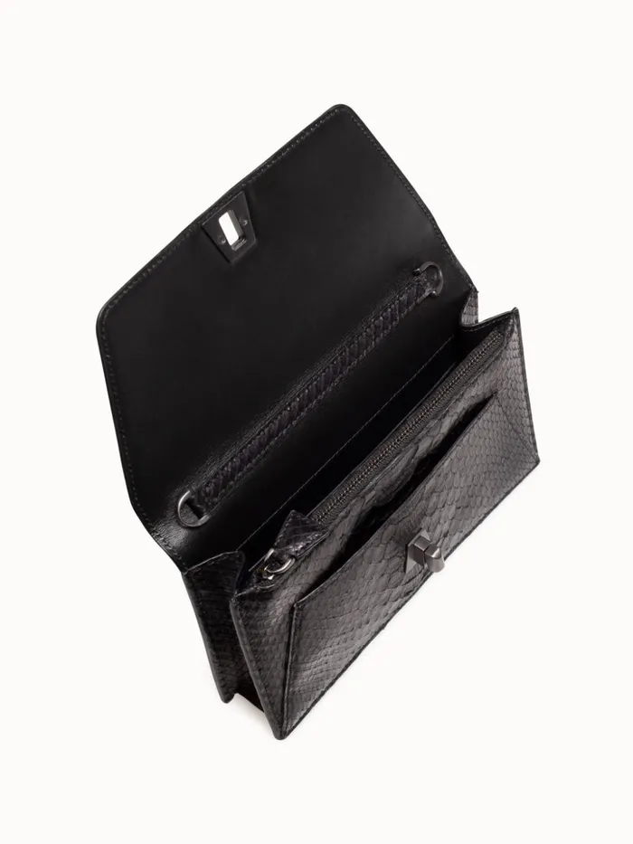 Metallic Python Leather Crossbody Envelope Clutch Black Women Akris Clutches