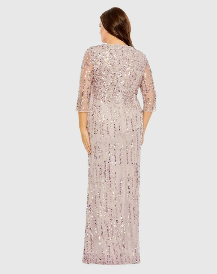 Mid Length Mesh Sleeve V Neck Embellished Dress Lilac Plus Size Dresses Mac Duggal Women Mid Length Mesh Sleeve V Neck Embellished Dress Lilac Plus Size Dresses Mac Duggal Women