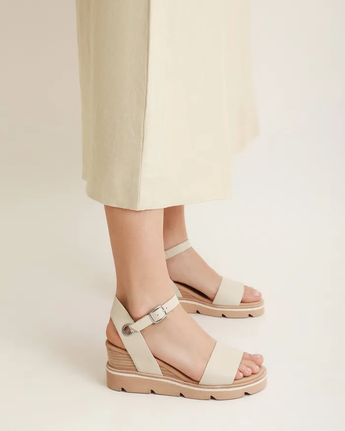 MID SANDALS jomercer Women Katie mid heel wedge sandals bone leather