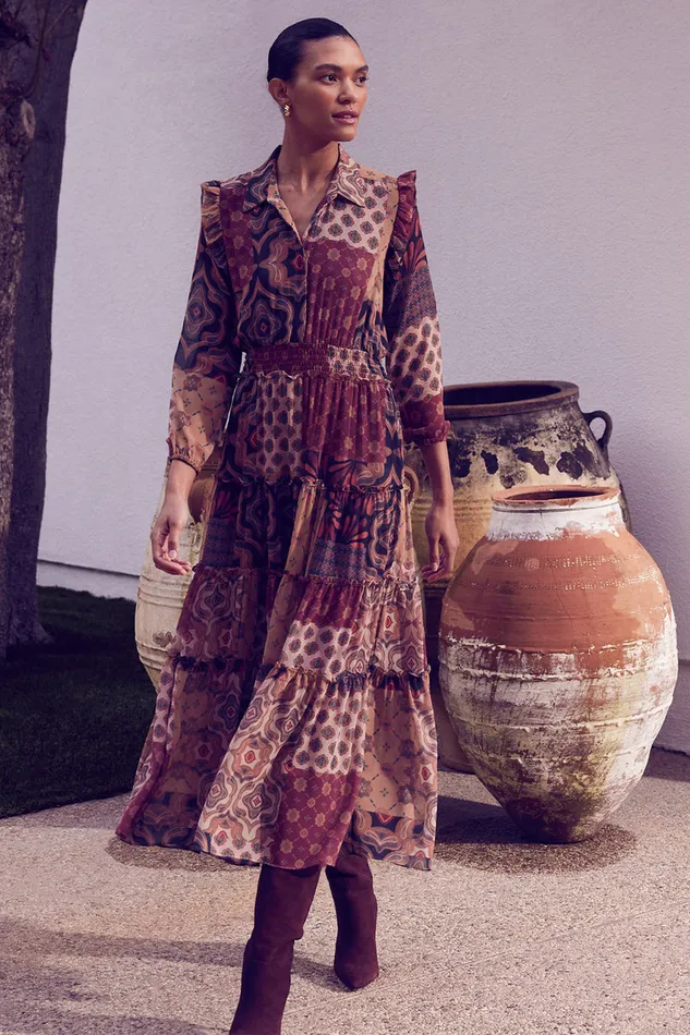 Misa Los Angeles Ahreana Dress Surreal Patchwork Chiffon Women Dresses