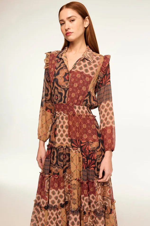Misa Los Angeles Ahreana Dress Surreal Patchwork Chiffon Women Dresses