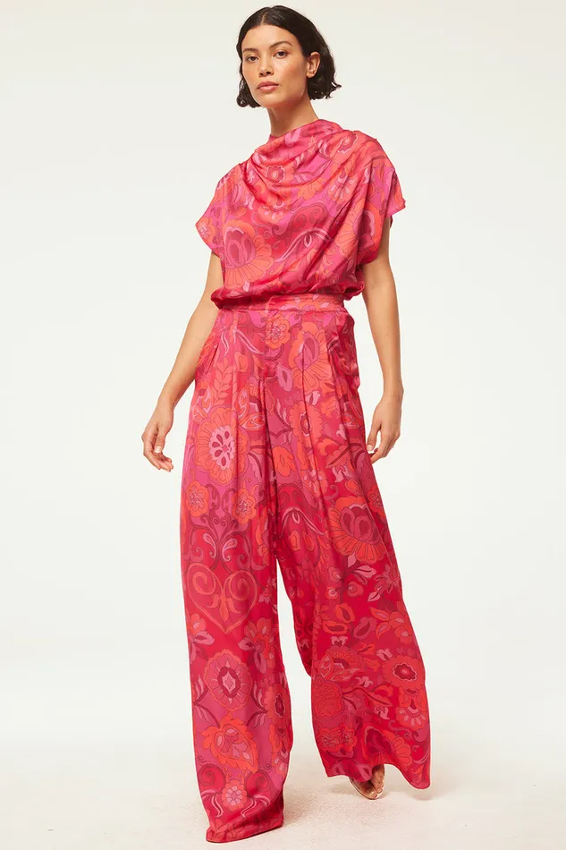 Misa Los Angeles Aisha Top Flora Corsica Fuchsia Women Matching Sets