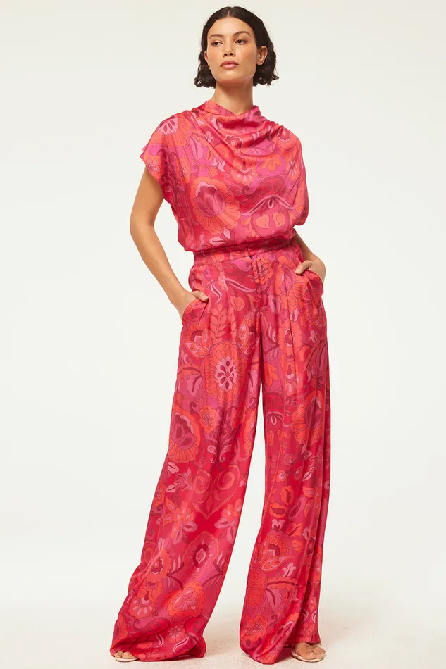 Misa Los Angeles Aisha Top Flora Corsica Fuchsia Women Matching Sets