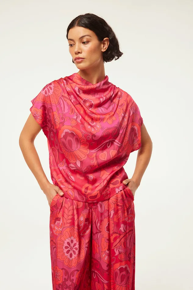 Misa Los Angeles Aisha Top Flora Corsica Fuchsia Women Matching Sets