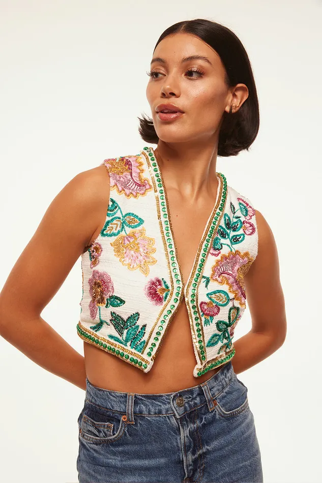 Misa Los Angeles Bashira Top Malika Paisley Floral Embroidery Women Tops