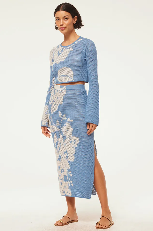 Misa Los Angeles Dara Skirt Blue Hibiscus Flora Women Skirts and Shorts