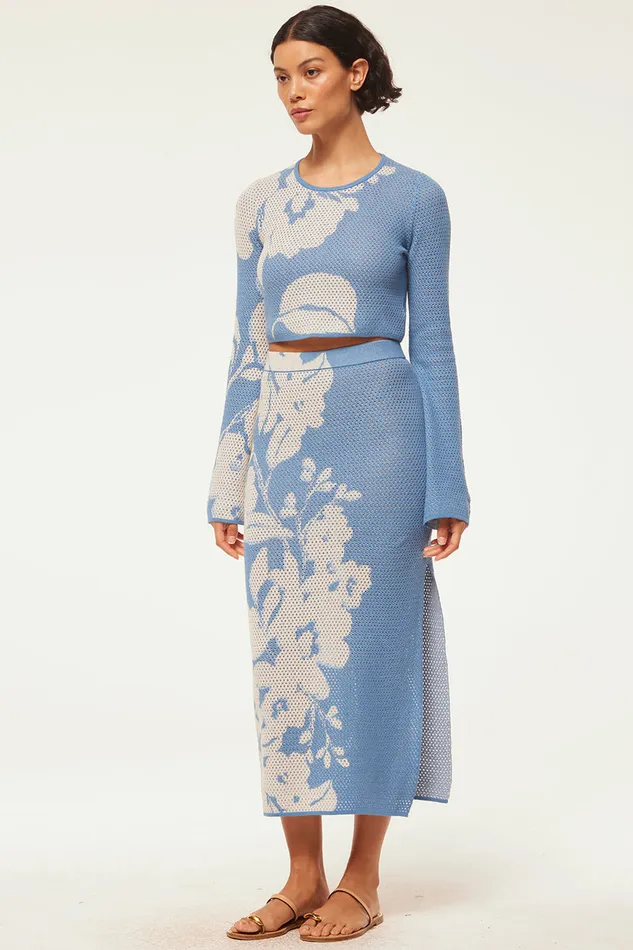Misa Los Angeles Dara Skirt Blue Hibiscus Flora Women Skirts and Shorts