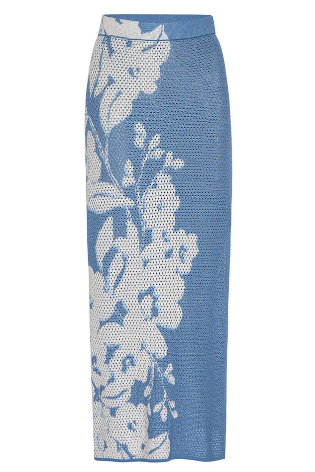 Misa Los Angeles Dara Skirt Blue Hibiscus Flora Women Skirts and Shorts