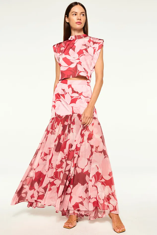 Misa Los Angeles Inah Top Flora Rosada Satin Women Matching Sets