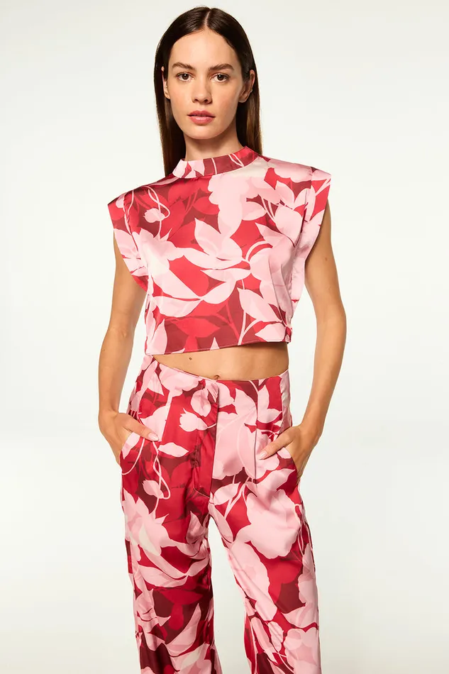 Misa Los Angeles Inah Top Flora Rosada Satin Women Matching Sets