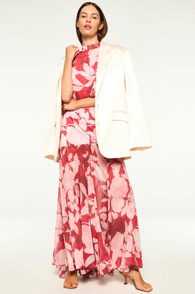 Misa Los Angeles Inah Top Flora Rosada Satin Women Matching Sets