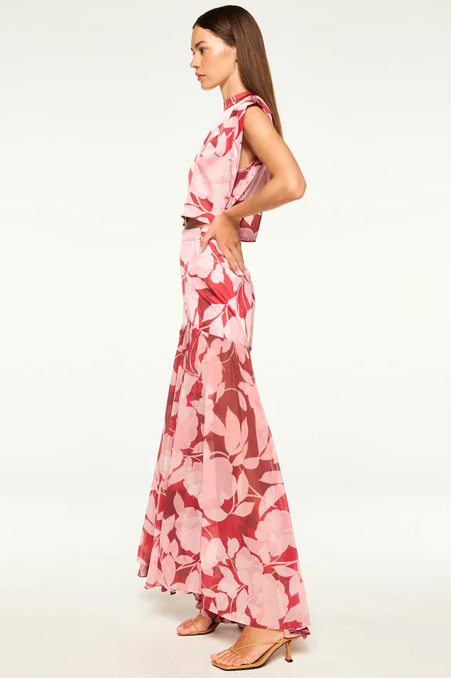 Misa Los Angeles Inah Top Flora Rosada Satin Women Matching Sets
