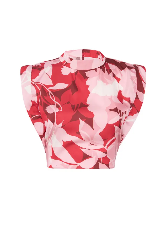 Misa Los Angeles Inah Top Flora Rosada Satin Women Matching Sets