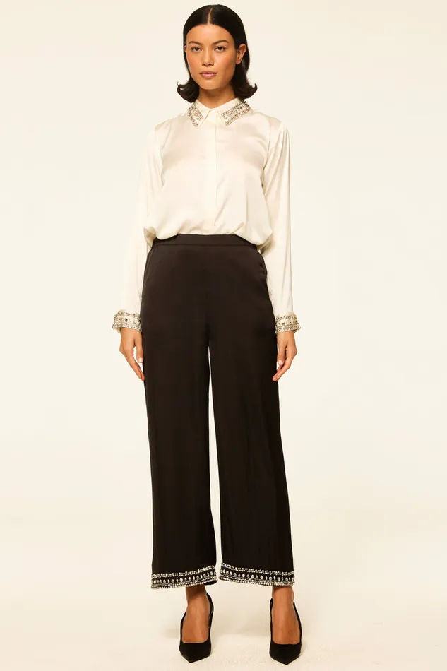 Misa Los Angeles Leia Pant Black Satin Women Pants