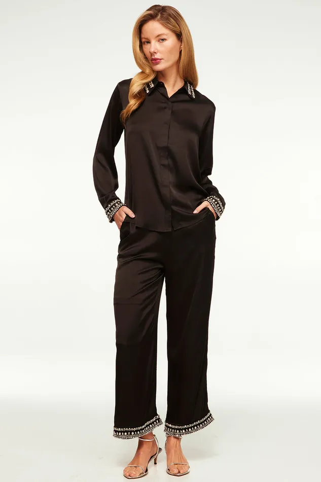 Misa Los Angeles Leia Pant Black Satin Women Pants