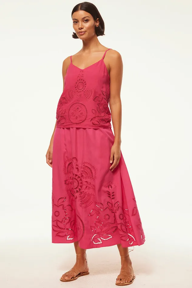 Misa Los Angeles Marcela Top Pink Eyelet Women Tops