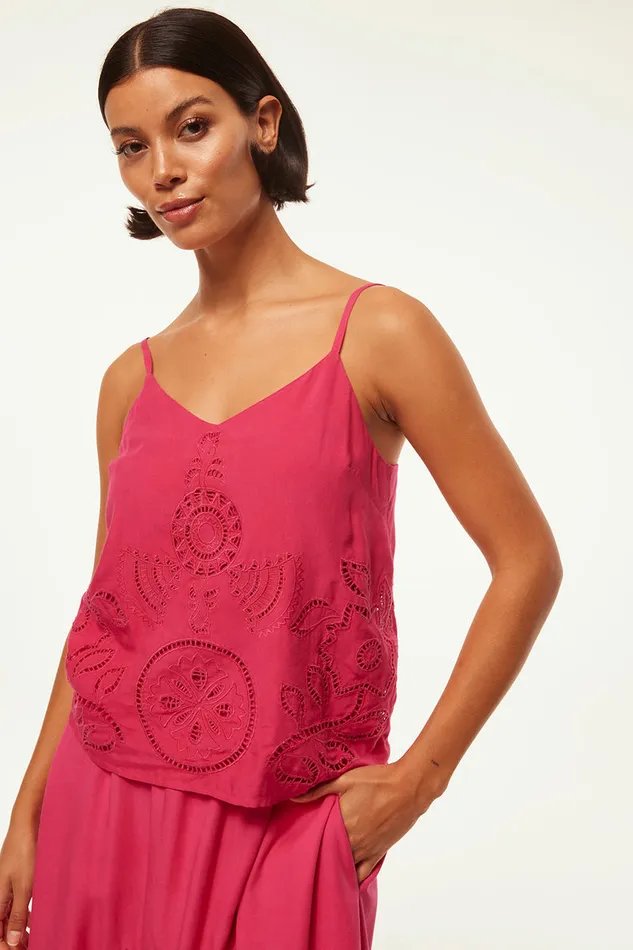 Misa Los Angeles Marcela Top Pink Eyelet Women Tops