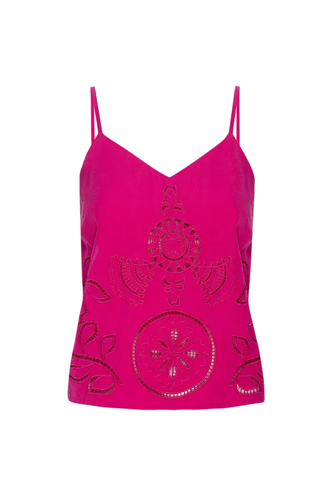Misa Los Angeles Marcela Top Pink Eyelet Women Tops
