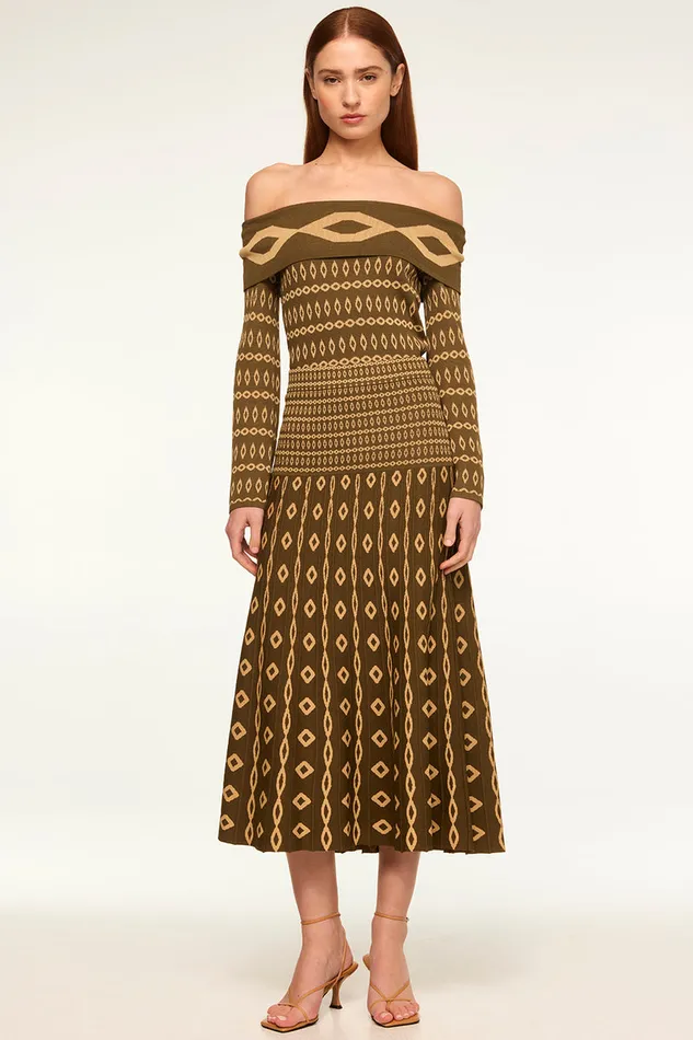 Misa Los Angeles Milani Skirt Olive Geo Stripe Women Knits