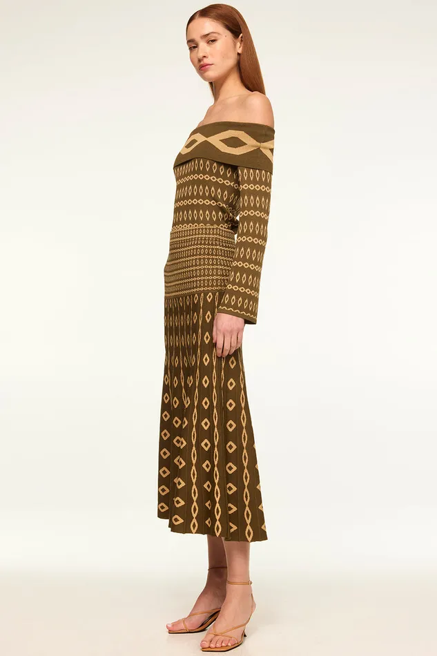 Misa Los Angeles Milani Skirt Olive Geo Stripe Women Knits