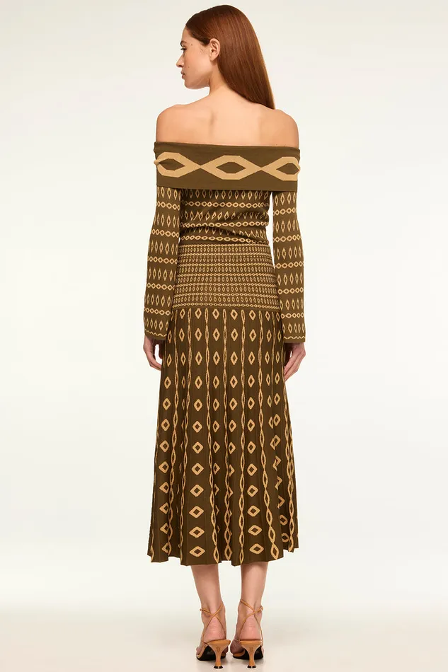 Misa Los Angeles Milani Skirt Olive Geo Stripe Women Knits